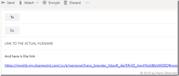Nach dem Teilen-Dialog wird der Link direkt als Text eingefügt