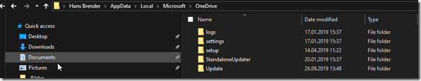 OneDrive Konfiguration und Daten: Speicherort