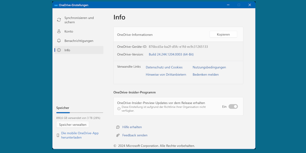 Das Bild zeigt die OneDrive Device ID in den eigenschaften von OneDrive des jeweiligen Gerätes.