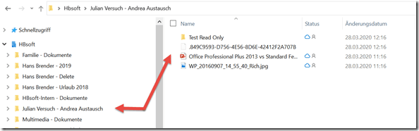 Windows File Explorer nach der Synchronisierung