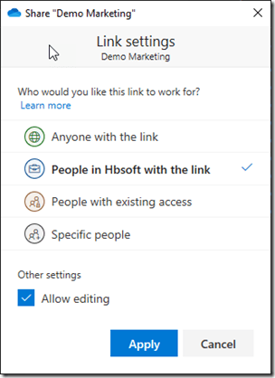 Teilen mit Personen in der Organisation
