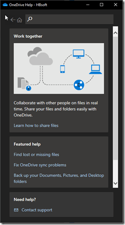 erweiterte Hilfe im OneDrive Client