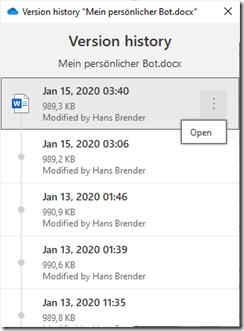 Darstellung des Versionsverlauf 