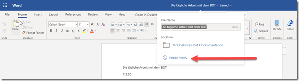 Versionsverlauf direkt aus Word, Excel und PowerPoint