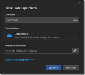 Office: neuer Speicher Dialog