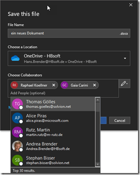 New Save dialog: Choose collaborators