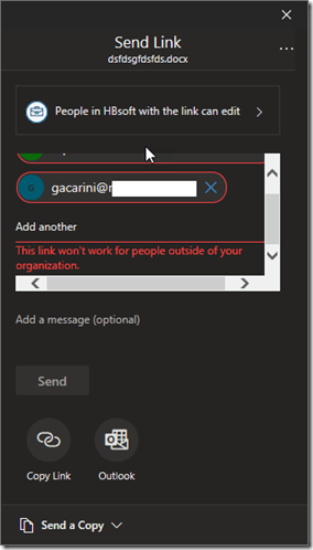 Link kann nicht vesendet werden, weil nicht zugelassen