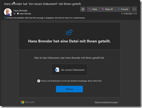 Neuer Office Dialog: Bestätigungs-Link
