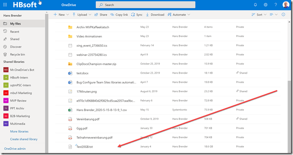 Erfolgreich zu OneDrive for Business synchronisiert