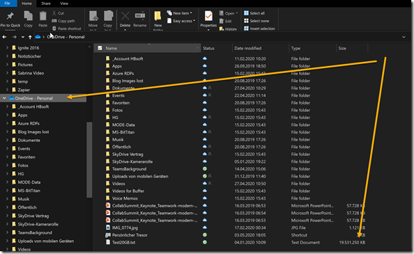 Anzeige im Windows Explorer / OneDrive Personal