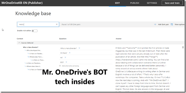 QnA Maker for knowledgeBase of Mr. OneDrive Bot