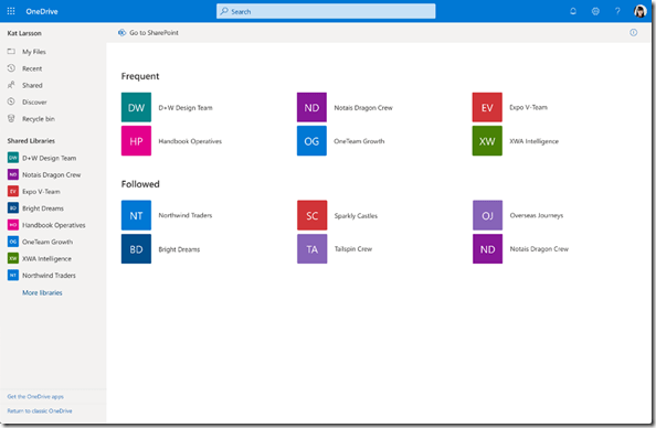 Old Navigation in OneDrive (for Business)