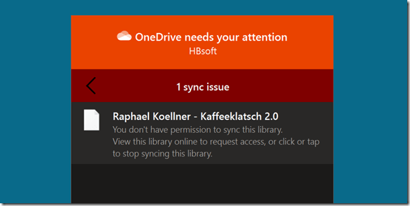 falsche Fehlermeldung von OneDrive for Business