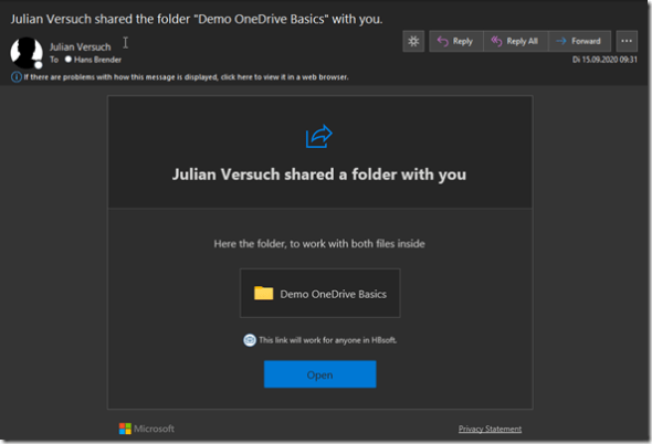 Email with the notofication (and the Link), somebody has  shared with me