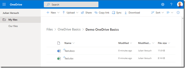 erste Darstellung des mit mir geteilten Ordners