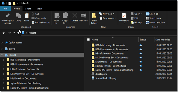 Windows Datei Explorer vor der Synchronisation