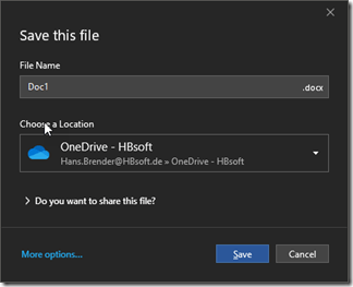 Dialog to save in OneDrive