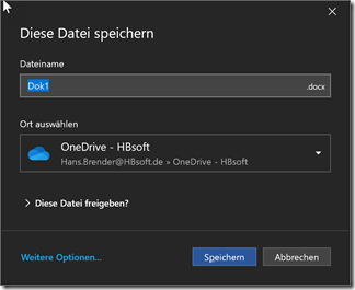 Dialog zum Speichern in OneDrive