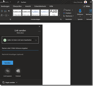 Teilen aus einer Office Applikation