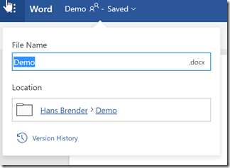 Version History Word Web app