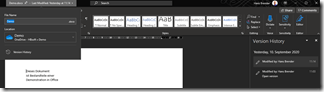Version history from the Office application