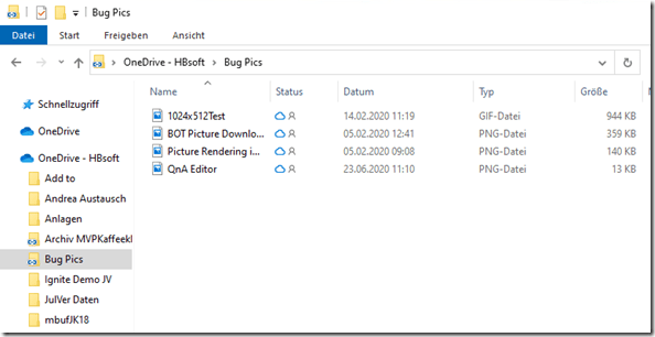 Einbindung und Symbole von Hinzugefügten Ordnern in Onedrive : hier Datei -Explorer