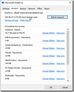 Konto Darstellung in der OneDrive.exe