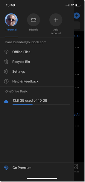 iOS OneDrive Accounts OneDrive Personal