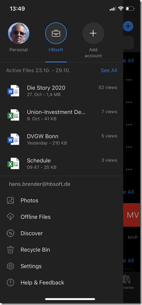 iOS  OneDrive Accounts: OneDrive for Business