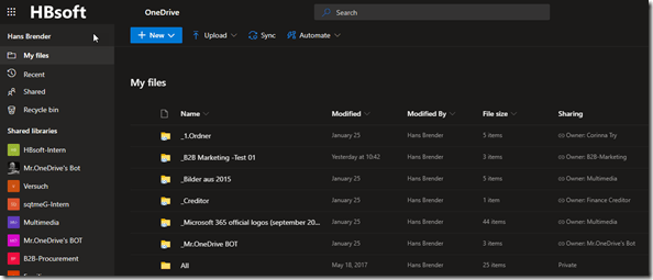 OneDrive for Business: Dark–Modus in the Browser