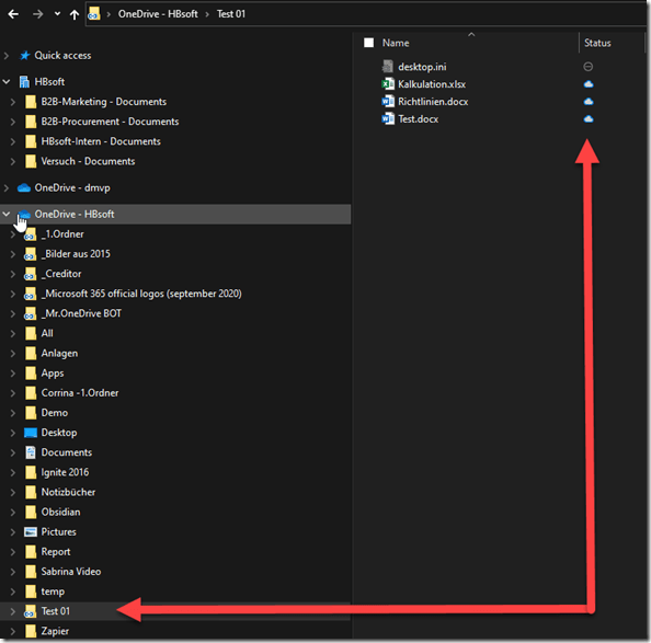 Synchronized folder in OneDrive (for Business) 