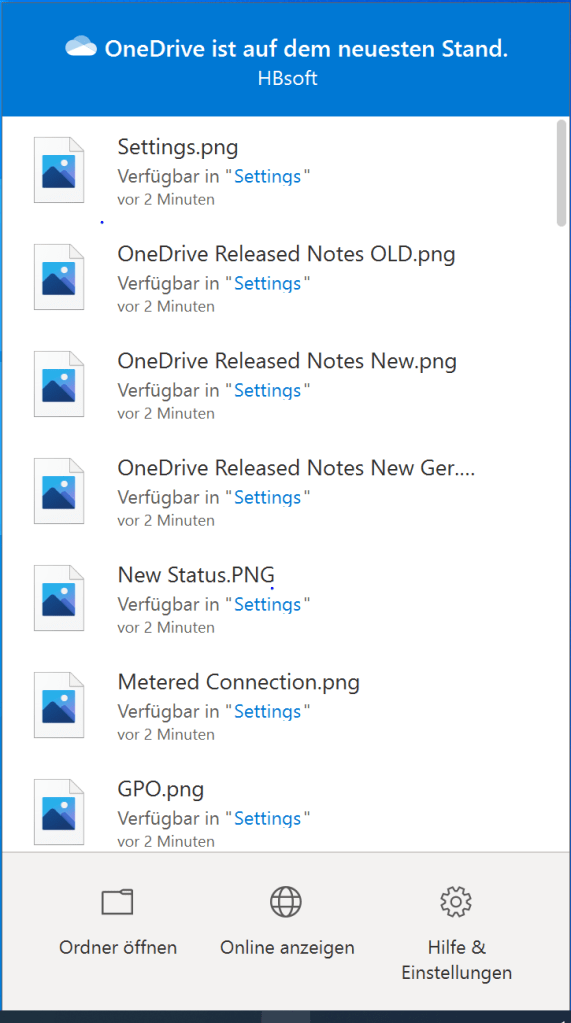 old version of the GUI of the OneDrive App in the nbotification bar