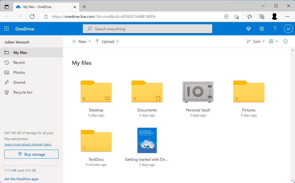 WebVersion von OneDrive Personal im Browser