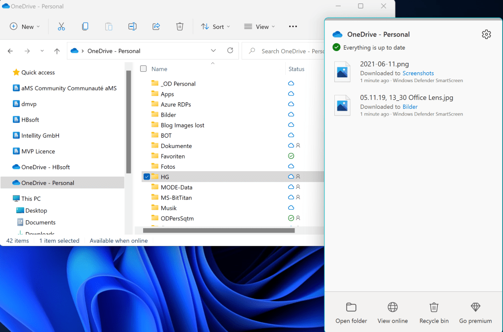 Display of the items just or last synchronized in OneDrive Personal