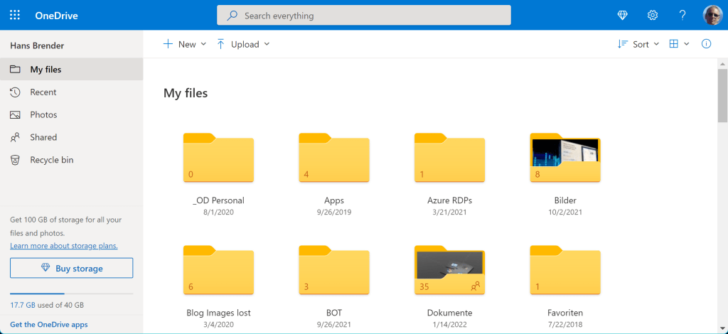 WebVersion of OneDrive Personal in the browser