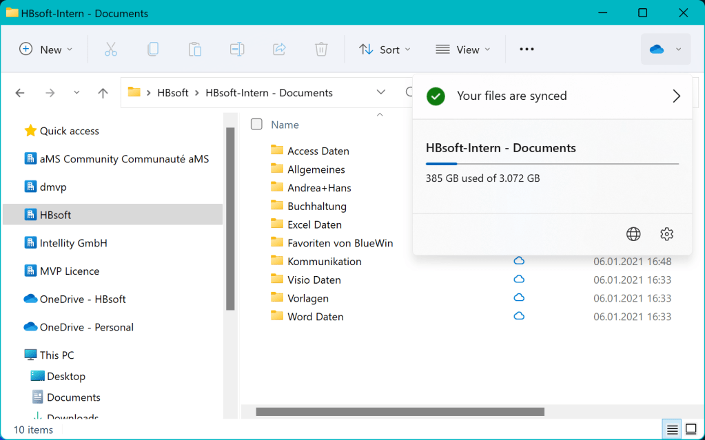 the new OneDrive button in Windows Explorer - here a SharePoint document library