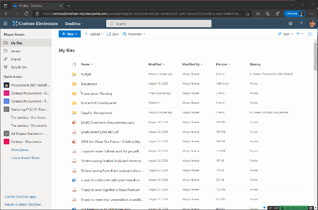 This is what it looks like when you move a shortcut to a private folder in your OneDrive.