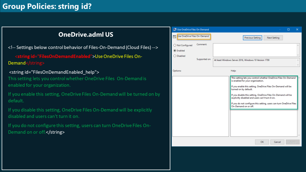 Beispiel für eine Gruppenrichtlinie in der OneDrive.adml (US)