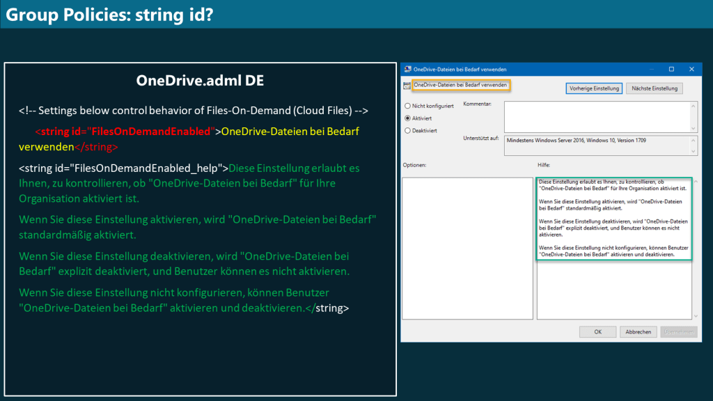 Beispiel für die gleiche Gruppenrichtlinie in der OneDrive.adml (DE)