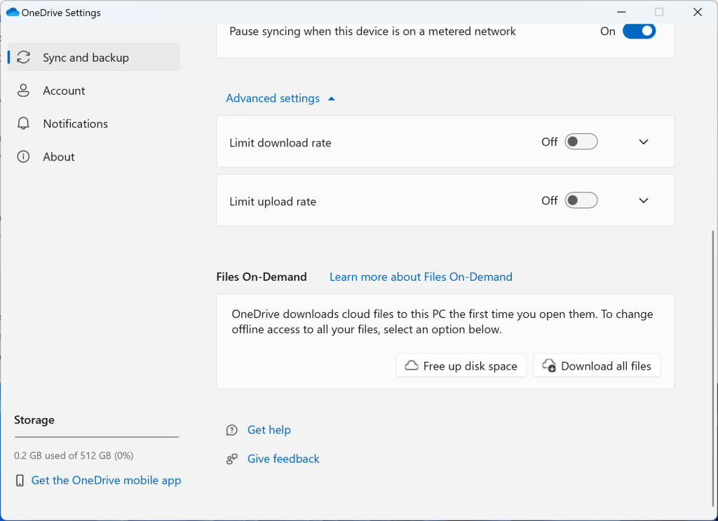 Settings: Display files on demand