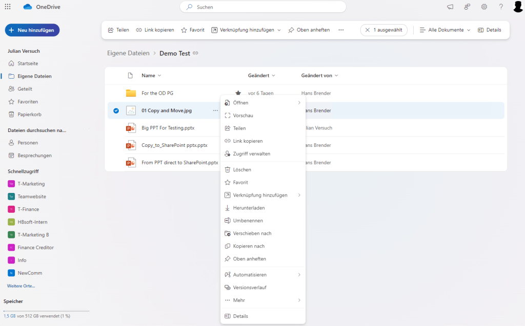 Das Bild zeigt das Context-Menü „Open in App“ im Browser.