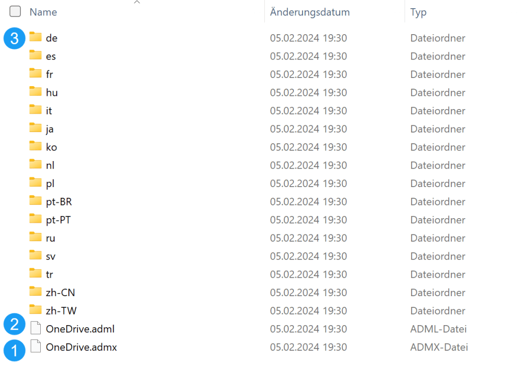 Beschreibungsdateien für Gruppenrichtlinien in siebzehn verschiedenen Sprachen finden sich im Ordner adm