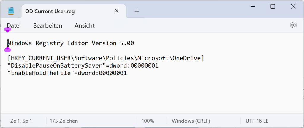 die exportierte Datei der OneDrive Gruppenrichtlinie für Benutzer.