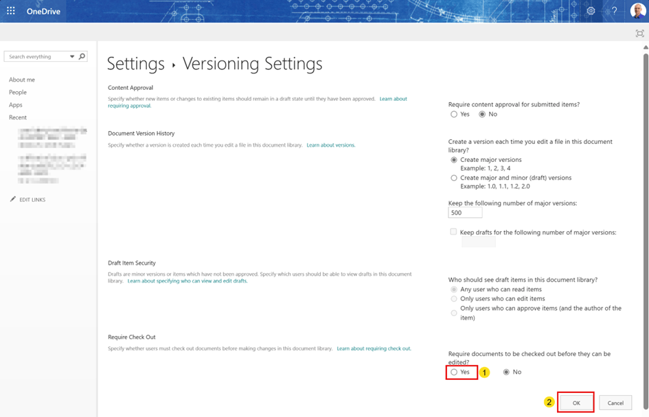 Under Version Settings we found the CheckOut paragraph