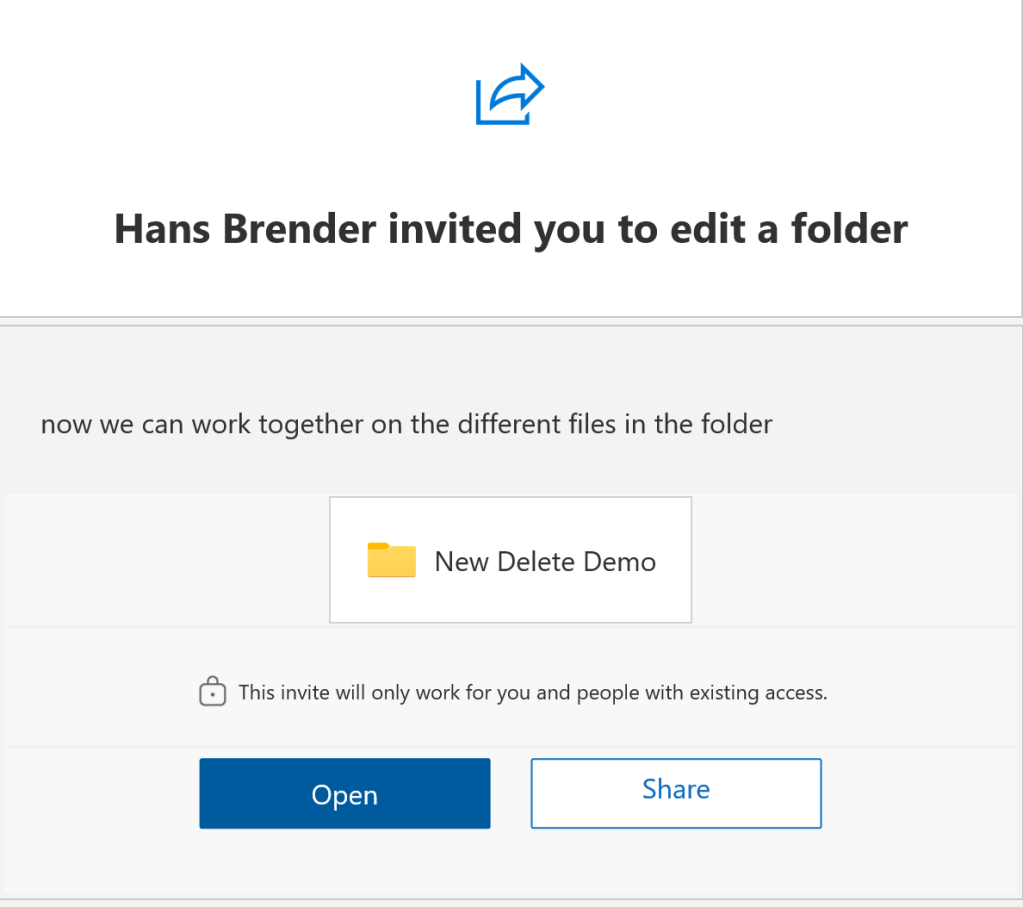 The Picture shows an Invitation from User Hans to User Julian. Hans has shared a folder