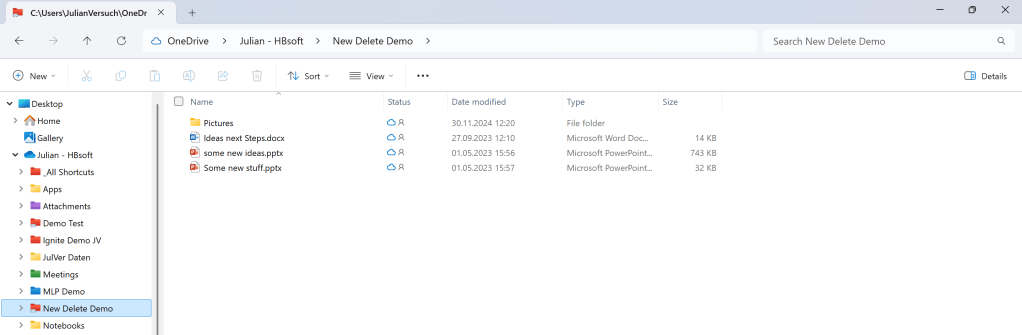 The Picture shows the Explorer view of the shared Folder from User Julian