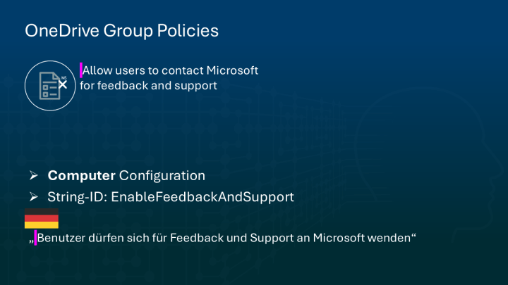 This Picture shows the OneDrive GPO EnableFeedbackAndSupport