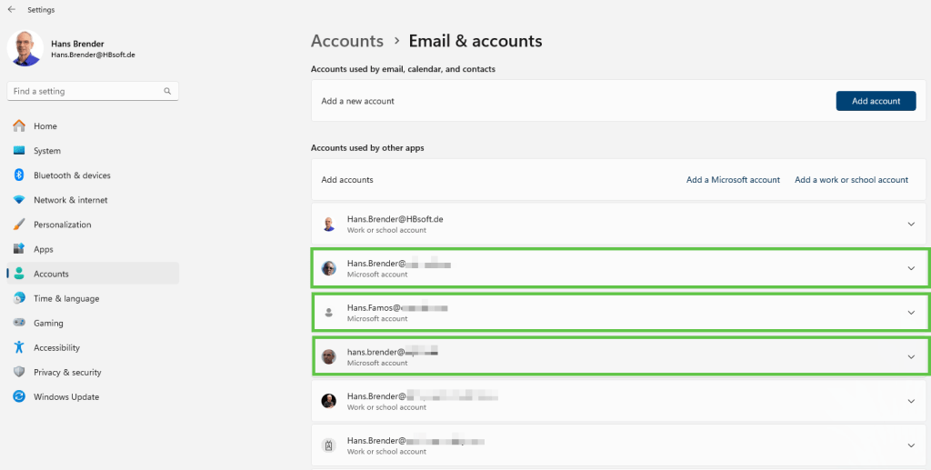 The picture show the settings and the accounts inside Windows 11