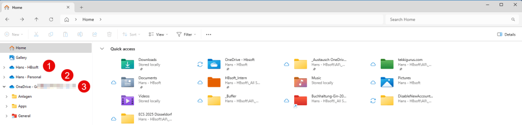 The Picture shows two OneDrive (for Business) and one OneDrive Personal in the explorer view